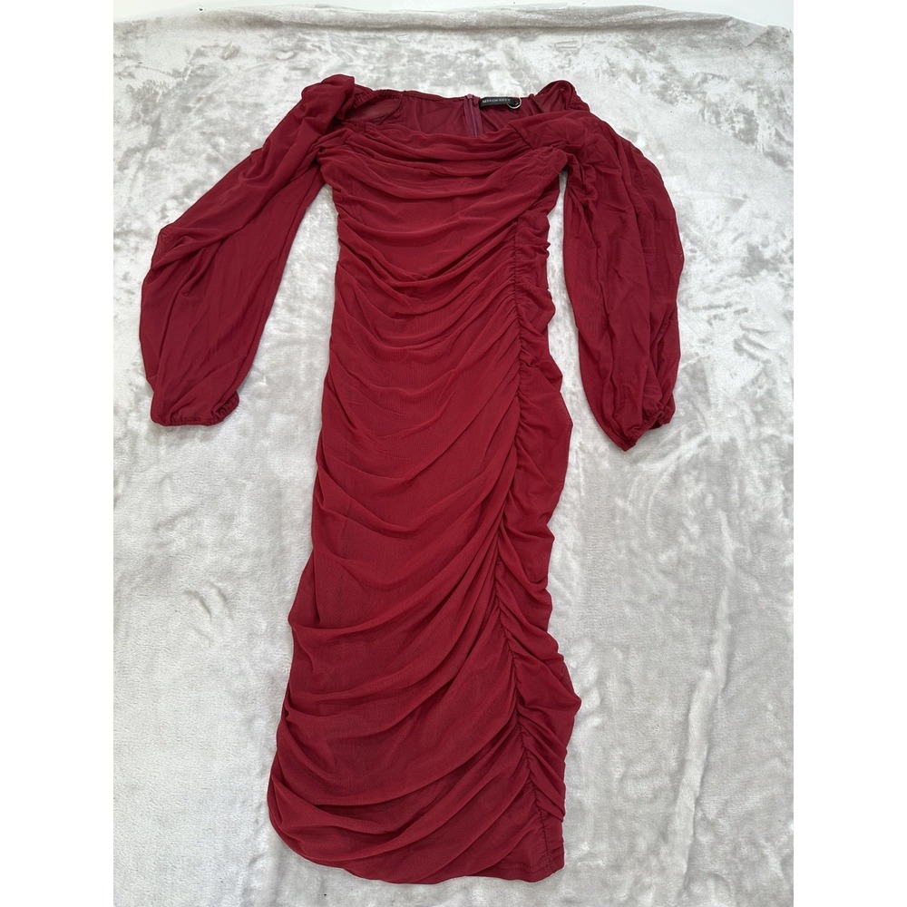 Merokeety Dress Women's Size Large Red Bodycon Flared Long Sleeves‎ NWOT